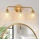 YUNICE 3 Light Bathroom Vanity Light Fixtures Brushed Gold Wall Sconce with White Glass Shade E26 Base Vintage Mirror Lights for Bathroom, Bedroom Antique Brass Wall Lamp