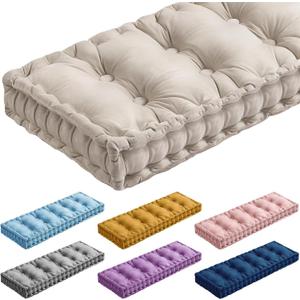 Threehoney Bench Cushions for Indoor Furniture 48x18 Inch Velvet Kitchen Dining Piano Window Seat Cushion, Tufted Patio Porch Swing Thicken Bench Pad Memory Foam(Ivory White)