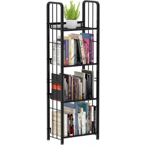 Bookshelf Vertical Storage Freestanding Storage Stand for Living Room, Bedroom, Kitchen, Rust Resistance, Easy Assemblyl Free CombinationMulti-Functional Organizer (4 Tiers, Black)