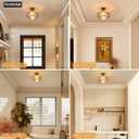 11.8in Semi Flush Mount Ceiling Light Fixture, Vintage Striated Glass Kitchen Lighting Fixtures Ceiling Mount for Entryway Hallway Bedroom Dining Room Bathroom Foyer Laundry (Amber)