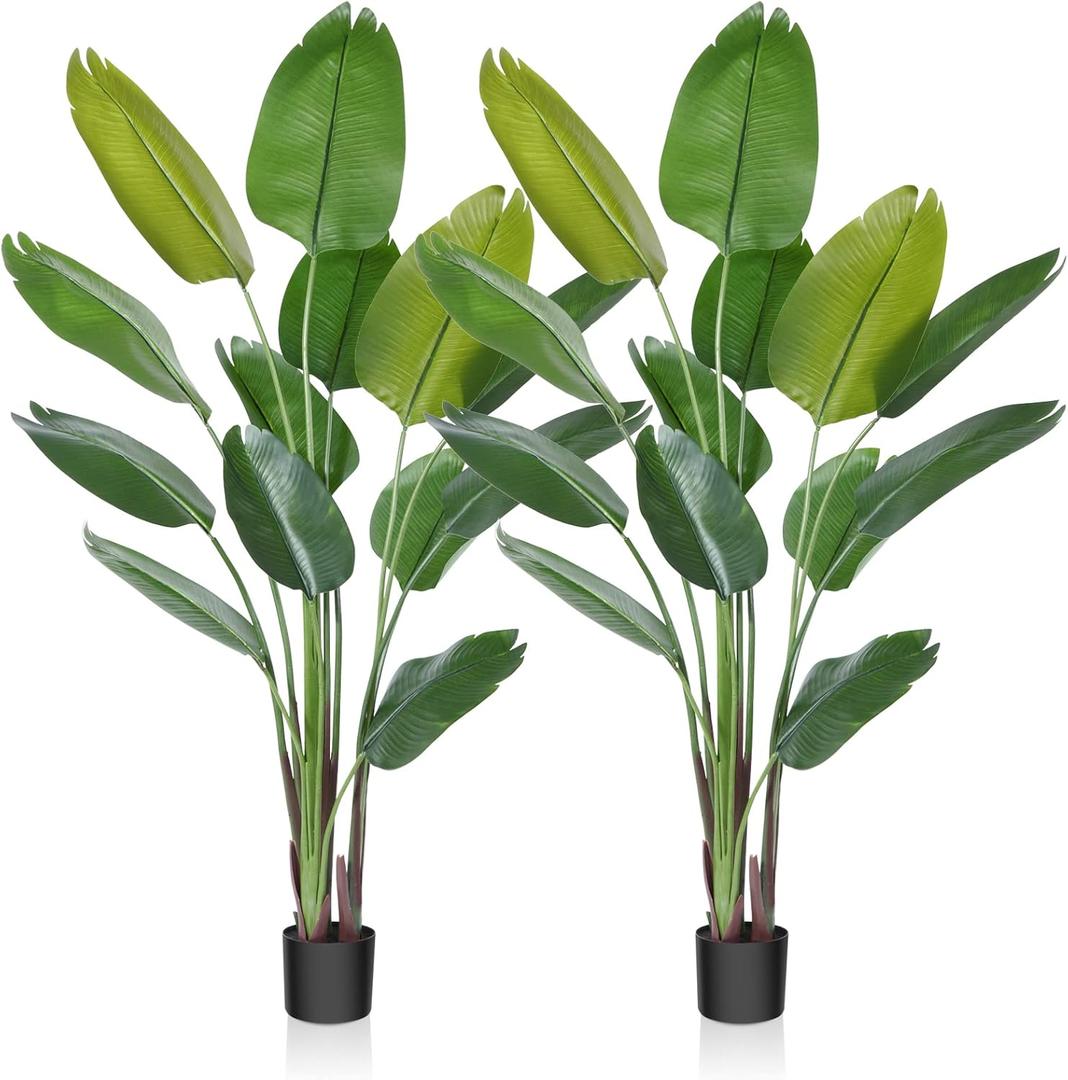 CROSOFMI Artificial Bird of Paradise Plant 6 Feet Fake Tropical Palm Tree with 13 Leaves,Perfect Faux Plants in Pot for Indoor Outdoor House Home Office Modern Decoration Housewarming Gift,2Pack