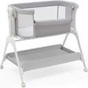 HARPPA Cuddly Sway Baby Bassinet Bedside Sleeper, 3 in 1 Rocking Bassinet with Mattress and Soft Cover, Full Mesh Sides, 5 Height Adjustable with Wheels for Newborns, Grey, Crib