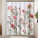 Floral Shower Curtain Pink Flower Boho Fabric Cloth Botanical Wildflower Natural Spring Flowers Bathroom Decor Blossom Polyester Fabric Waterproof Bath Curtain 71X71inch.