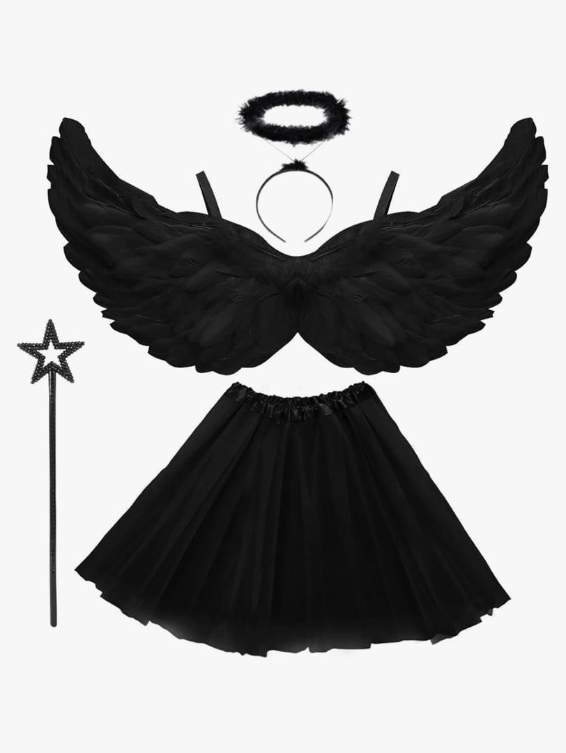 Angel Costume Wings for Adult Women, Feather Wings Tutu White Halo Headband Fairy Wand Halloween Cosplay Party