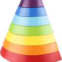 Coogam Wooden Rainbow Stacker Nesting Puzzle Blocks - Tunnel Stacking Game Building Creative Color Shape Matching Jigsaw Learning Toy Set Board Early Development for Kids Boy Girl