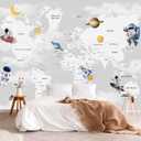YQWDMX - Grey map Peel and Stick Wallpaper Cartoon Planet Kids wall Mural for Nursery ZY04 L