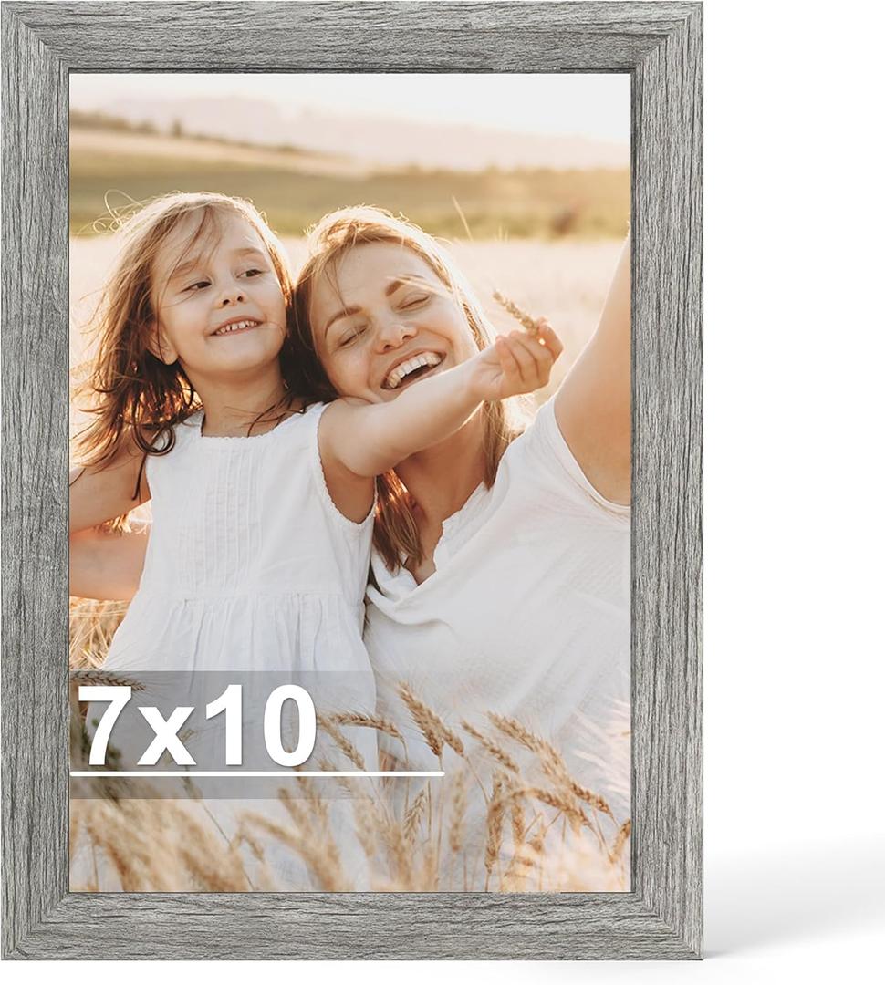 Hongkee 7x10 Picture Frame, Made of Real Glass and Wooden Frame, Horizontal and Vertical Display for Wall or Tabletop (Grey, 1 Pack)