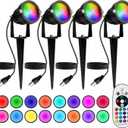 Halloween Christmas Spotlight Outdoor: 12W RGBW LED Spot Lights Outdoor with 16 Color Changing for Yard Garden Decor | 4 Pack of IP65 Waterproof 120V Plug in Landscape Lighting with Remote