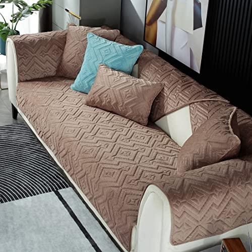 vctops Velvet Plush Diamond Pattern Sofa Couch Cover Solid Color Non Slip Sectional Couch Covers Soft Warm Thicken Sofa Slipcover for Dogs, Children, Pets Furniture Protector(Brown,34"x82")