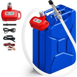 Rechargeable Fuel Transfer Pump with Auto-Stop & Leak Protection, 3.4 GPM Automatic Gas Can Pump with 71" Extra Long Hose, Portable Lithium Battery Gas Transfer Pump for Oil, Diesel, Gasoline (Red)