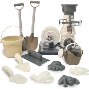 Beach Toy Set,12 Piece Sand Toys Cartoon Windmill Hourglass Toy, Includes Two Shovels, Water Bucket, Watering Can, Animal Tools Toys, Beach Toys Suitable for Children Aged 3-13