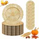 Ejonirinjonir 50 Gold Charger Plates Bulk For Wedding Dinners 13" Sunburst, 50pcs
