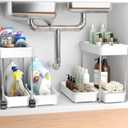 2-Tier Under Sink Organizer with Smooth Rolling Wheels, Pull-Out Bottom Storage Drawer with Easy-Lift Handle, Metal & Plastic Sliding Cabinet Organizer for Kitchen & Bathroom, White, 2 Pack