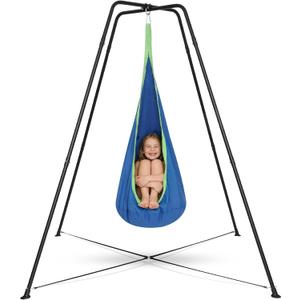 Swing Stand Frame with Sensory Swing Pod Chair, Heavy-Duty X-Shaped Sensory Swing Stand for Kids, Indoor & Outdoor Autism X-Shaped Swing Frame, 330LBS Capacity for Home Backyard Park