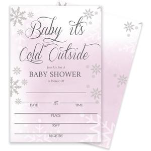 Baby Its Cold Outside Baby Shower Invitations  Winter Girl Cards, Pink Purple Silver Snowflake Design, 20 Pack with Envelopes, Party Supplies (088)