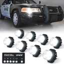 Xprite White LED Hideaway Emergency Strobe Lights Kit, 20 Flashing Modes w/Controller Headlights Taillights Fog Light Mounting, Hazard Warning Caution Light for 12V Vehicles Pickup Trucks Vans 8 PCS