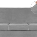 WEERRW 4 Pieces Velvet High Stretch Couch Covers for 3 Cushion Couch Sofa Slipcovers, Washable Furniture Protector with Non Slip Elastic Bottom, Feature Soft and Thick Plush Fabric, Large, Gray