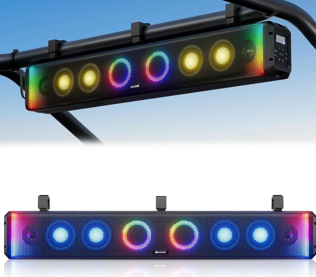Ehaho 34 Inch 8-Speaker UTV Sound Bar with Bluetooth, RGB, IP66 Waterproof