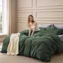 Bedsure 100% Washed Cotton Duvet Cover King Size - Olive Green Minimalist Bedding Set Linen Like - PureWoven Plain Simple & Soft Comforter Cover for All Seasons (Olive Green, King, 104"x90")