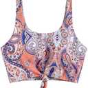 ZAFUL Women's Front Knot Bikini Tops Crop Tankini Top Scoop Neck Padded Bathing Suit Tops XL