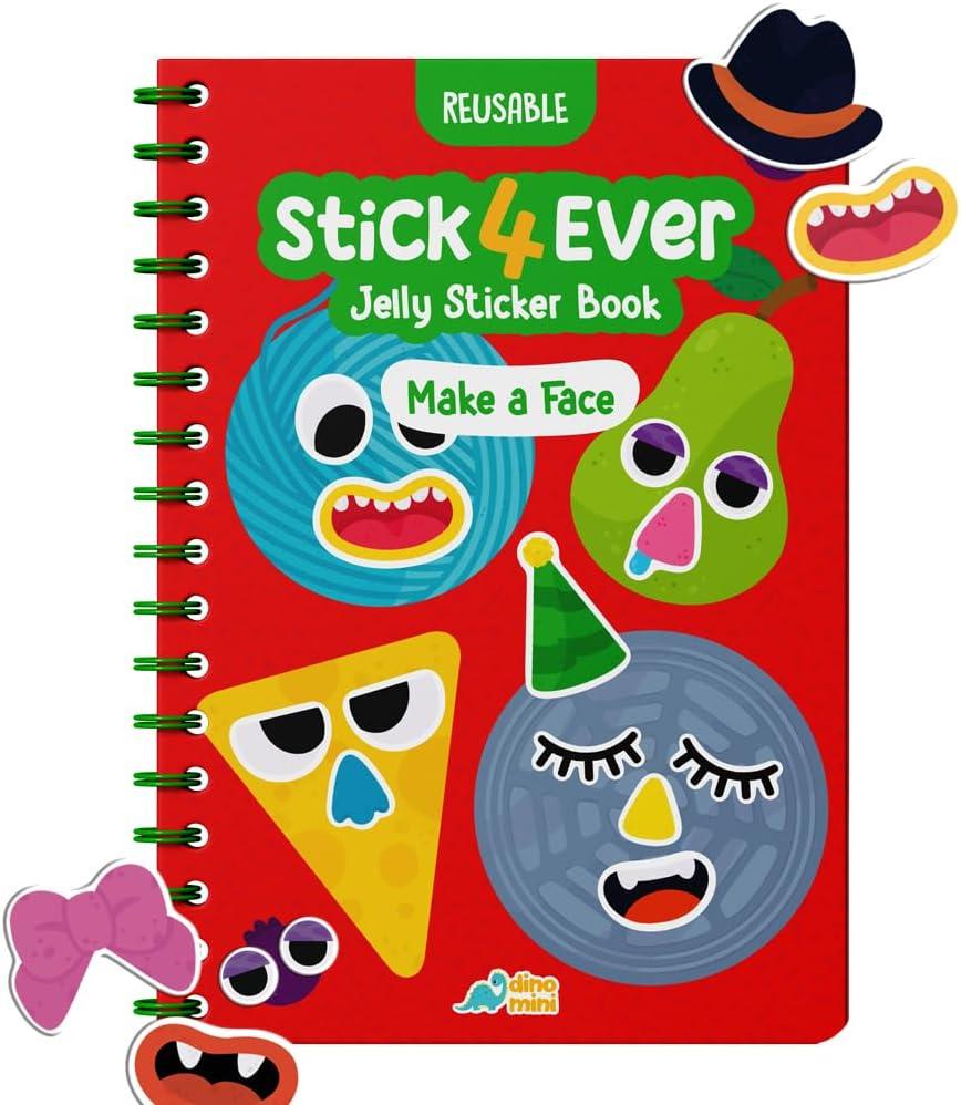 Stick4Ever Jelly Sticker Book - for Kids - Waterproof, Easy to Clean Reusable Sticker Book for Toddlers- Reusable Road Trip Activities for Kids - Stocking Stuffers for Toddlers (Make A Face)