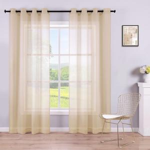 KOUFALL Tan Beige Curtains 84 Inches Long,Sheer Grommet Farmhouse Style Primitive Country Curtains for Living Room Bedroom Dining Room Window 84 Inch Length 2 Panels Set, Light Khaki