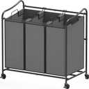 Simple Houseware Heavy Duty 3-Bag Laundry Sorter Rolling Cart, Dark Grey  Durable Triple Laundry Hamper with Removable Bags and Lockable Wheels for Efficient Laundry Organization