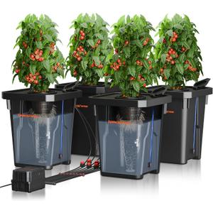 Spider Farmer DWC Hydroponics Grow System with 7-Gallon Deep Water Culture, New Triangular Cover Design, Recirculating Drip Garden System with Top Drip Kit, 11W Air Pump, 4 Buckets