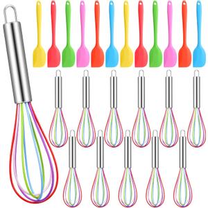 24-Piece Silicone Spatula and Whisks Set: 12 Spatulas (6 Colors) & 12 Colorful 8-Inch Whisks for Baking, Mixing, Cooking - Flexible, Non-Stick, Dishwasher Safe Kitchen Tools