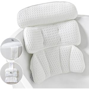 Bath Pillow Bathtub Pillow for Tub Luxury Bath Tub Pillows for Tub Neck and Back Support with 4D Air Mesh Fabric and 8 Strong Powerful Non-Slip Suction Cups Relaxing Bath Accessories Spa Gifts, White