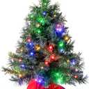 JOIEDOMI 24"/2FT Small Tabletop Christmas Tree with Multi-Color LED Lights, Table Top Christmas Decorations Pre-lit Artificial, Green Mini Lighted Tree for Xmas Decorations Indoor Party Dcor