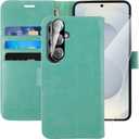 MONASAY Wallet Case Fit for Samsung Galaxy S25 5G, [Lens & Glass Screen Protector Included] [RFID Blocking] Flip Folio Leather Cell Phone Cover with Credit Card Holder, 6.2 inch, Mint