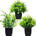 GREENTIME Artificial Potted Plants Set of 3 Mini Fake Plant 3 Pack Small Eucalyptus Black Potted Wheat Grass Faux Greenery for Home Office Desk Bathroom Shelf Bedroom Indoor Decorations
