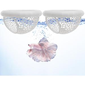 2PCS Floating Betta Hammock & Shrimp Cave, 3D Printed Fish Tank Accessories Aquarium Decor with Fish Feeding Ring Resting Spot Hideout for Betta, Shrimp and Small Fish Tank(White)