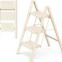 3 Step Ladder Folding Step Stool with Wide Anti-Slip Pedal, 330LBS Capacity, Lightweight Portable Stepladder for Home and Kitchen Use, Cream White