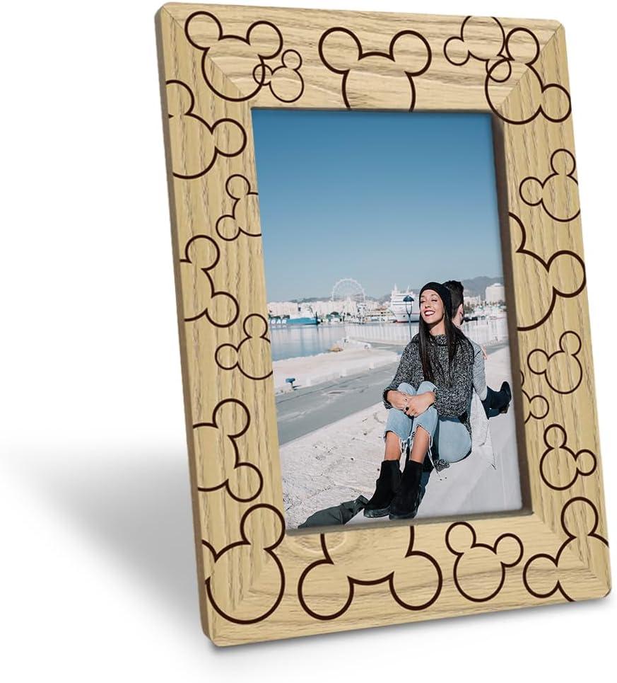 Cute Wooden Picture Frame, Light Wood Grain Cartoon Characters Photo Frame, Fits 4x6 Inch Photo, Display on Table Top Desk, Picture Gift for Friend