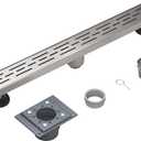 Shower Drain by EMBATHER Linear Shower Drain 18 Inch Floor Drain with Removable Quadrato Pattern Grate CUPC Certified, 304 Stainless Shower Drain Base Hair Strainer and Leveling Feet (Brushed Nickel)