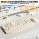 Ergonomic Wireless Keyboard and Mouse Combo, Wave Keys Keyboard with Wrist Rest for Natural Typing, 3 DPI Adjustable Ergonomic Silent Mouse for Computer/Laptop/Windows/Mac (Latte Color-A)