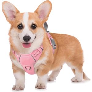 BARKBAY No Pull Dog Harness Large Reflective Dog Harness with Front Clip and Easy Control Handle for Walking Training Running with ID tag Pocket(Baby Pink,M)