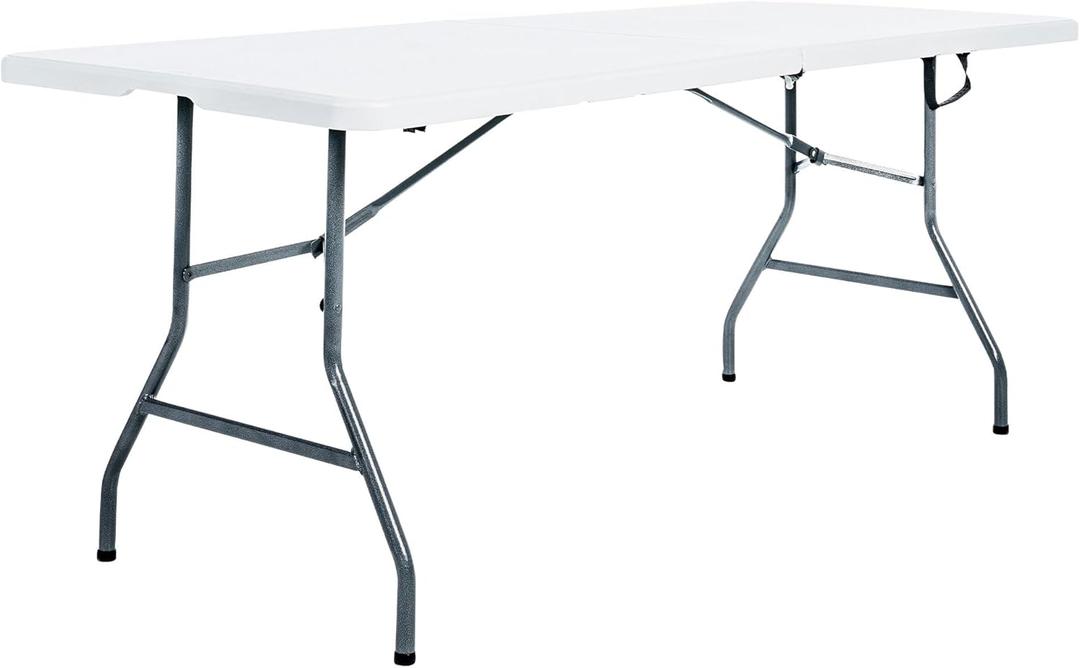 Multipurpose Banquet Fold-in-Half Table Lightweight Durable Desk with Secure Base for Indoor and Outdoor Events, 6 Foot, White Multipurpose Banquet Fold-in-Half Table Lightweight Durable Desk with Secure Base for Indoor and Outdoor Events, 6 Foot, White