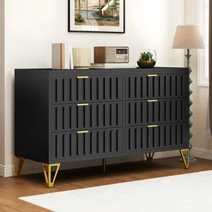 HUANLEGO 6-Drawer Wooden Chest of Drawers with Metal Handles , Black