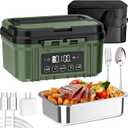 Cordless Electric Lunch Box for Adults  Battery-Powered Heated Lunch Box with 1.2L Stainless Steel Container, Timer Function, and Leak-Proof Food Warmer for Work, Travel & Office (Green)