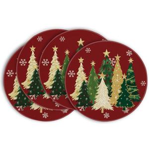Artoid Mode Xmas Trees Snowflakes Red Round Christmas Placemats Set of 4, 14 Inch Seasonal Winter Place Mats for Gift Party Dining Table