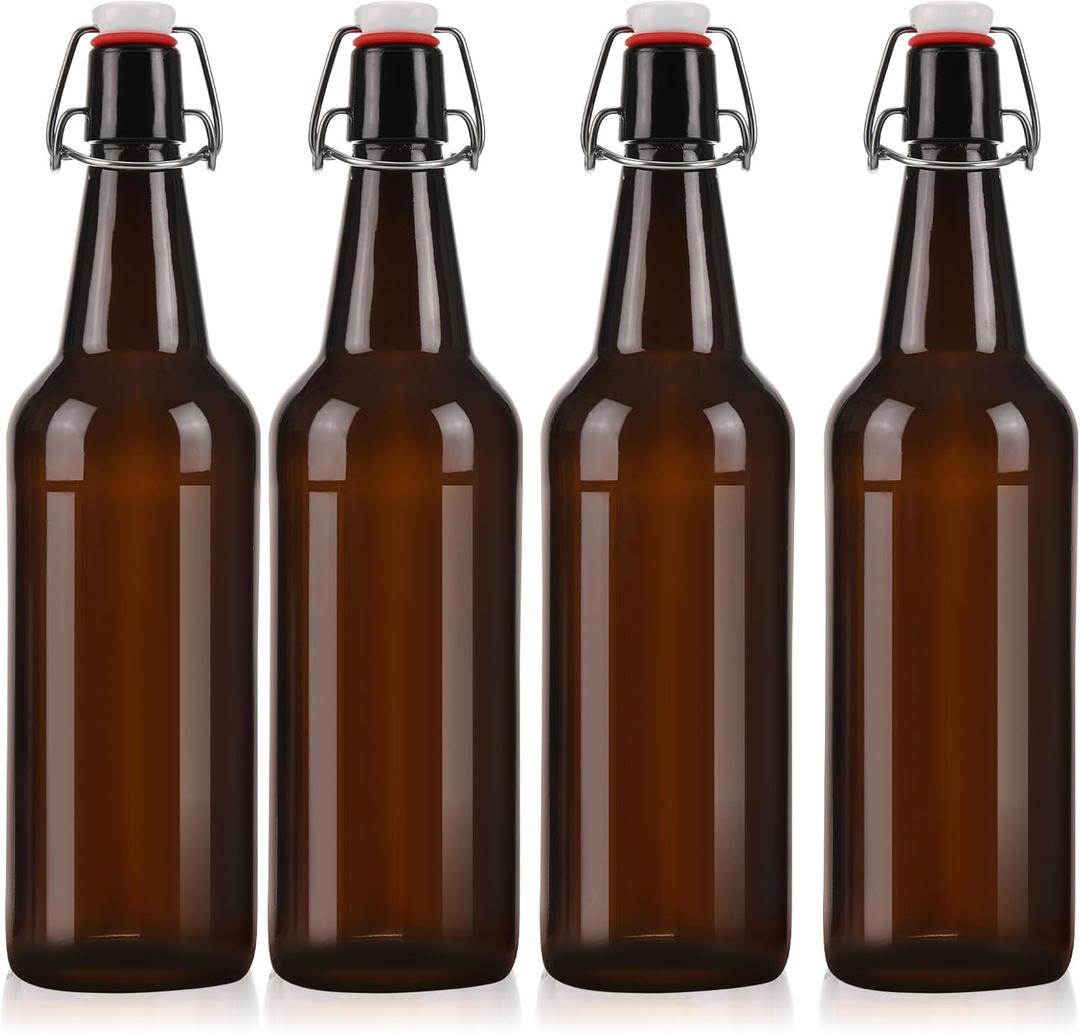 26 oz 4 Pack Amber Beer Bottles with Flip Caps with Swinging Top for Airtight Lids, Swing Top Glass Bottles for Home Brewing and Fermentation Kombucha, Vanilla Extract (750ml)