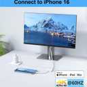 Apple USB-C to HDMI Adapter 4K@60Hz for iPhone 15 16 17 MacBook Pro Air iPad Pro, MFi Certified Type-C Digital AV HDMI 2.0 Cord Compatible with Samsung Galaxy S26/S25, Pixelbook, XPS
