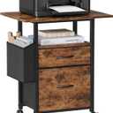 GYIIYUO 2 Drawer File Cabinet with 24'' Extended Desktop, Mobile Filing Cabinet, Rolling File Cabinet with Side Bag, Fabric Drawer, Fits A4/Letter Size, Printer Stand Home Office, Light Brown