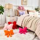 XVTRU Pink Bow Pillow, Soft Bow Decorative Pillows with Faux Rabbit Fur, Cute 12" Bow Throw Pillows, Aesthetic Home Decor Bow Shaped Plush Pillow for Bedroom Sofa Couch
