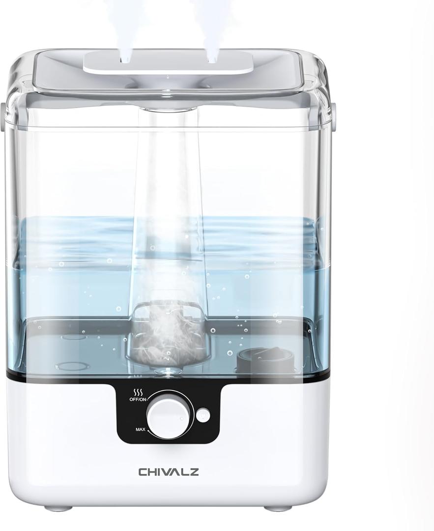 CHIVALZ Humidifiers for Bedroom, 6L Cool Mist Humidifiers for Baby Nursery, 26dB Quiet, 50H Runtime, Top Fill Humidifier for Large Room, Home, Plants, Nightlight, Oil Diffuser 1 Pack White