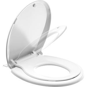 JINGZE Round Toddler Toilet Seat Adult/Child,Built-In Potty Training Seat, Soft Quiet Close Non-Slip Seat, Easy to Install & Clean,Magnetic Kids Seat and Cover,White