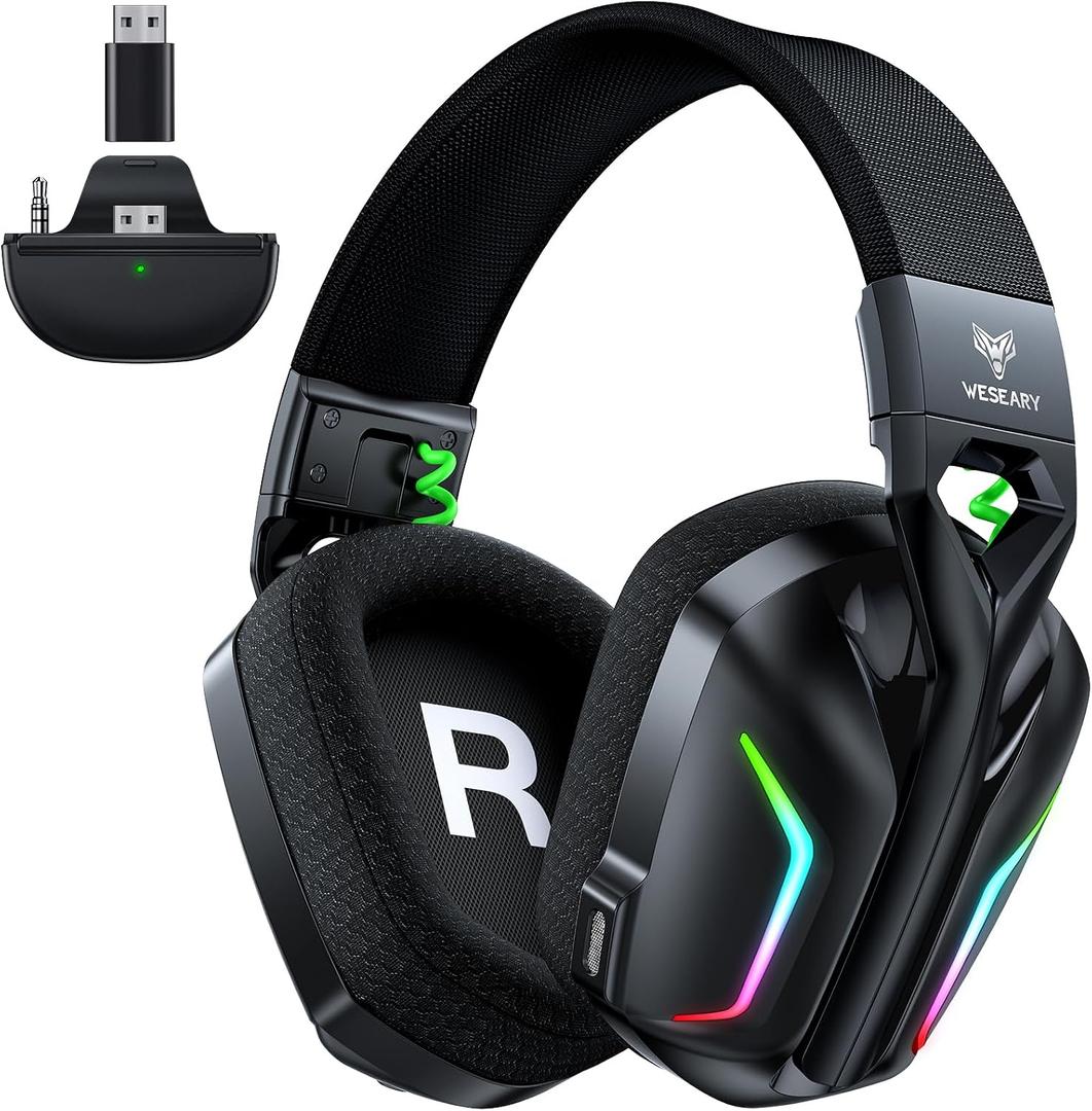 WESEARY Wireless Gaming Headset for Atari 2600 Accessories, PS5, PS4, PC, Mac, Switch, 2.4GHz + Bluetooth Over-Ear Gaming Headphones with ENC Mic, 3D Stereo, Dynamic LED Light